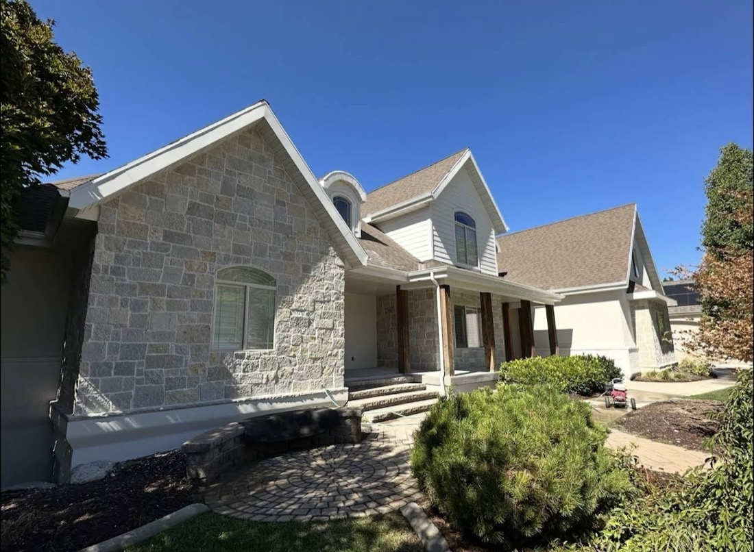 New stonework detail on the front of the home